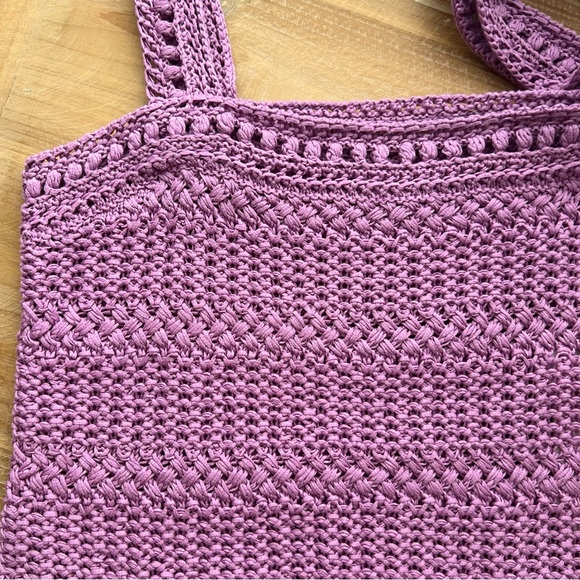 New Vince Womens Sweater XS Purple Cotton Crochet Knit Sleeveless Camisole Tank - Picture 5 of 9